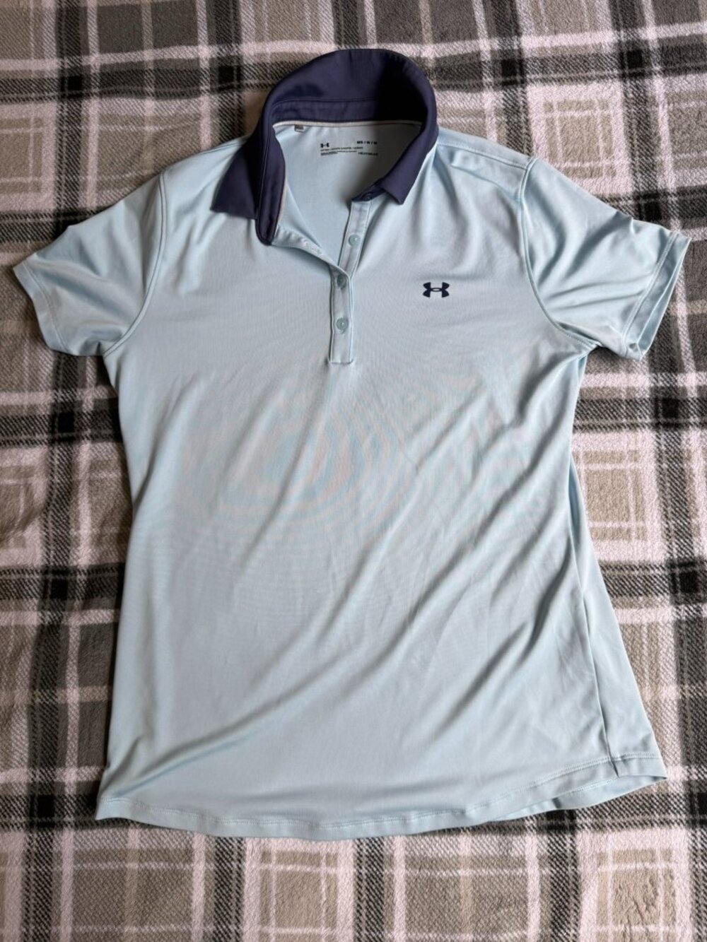 Under Armour HeatGear Womens Golf Polo Light Blue Navy Collar Fitted Medium